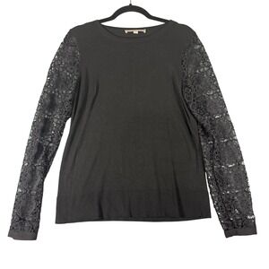 LOFT Black Lace Sleeve Sweater Top Women's Size M